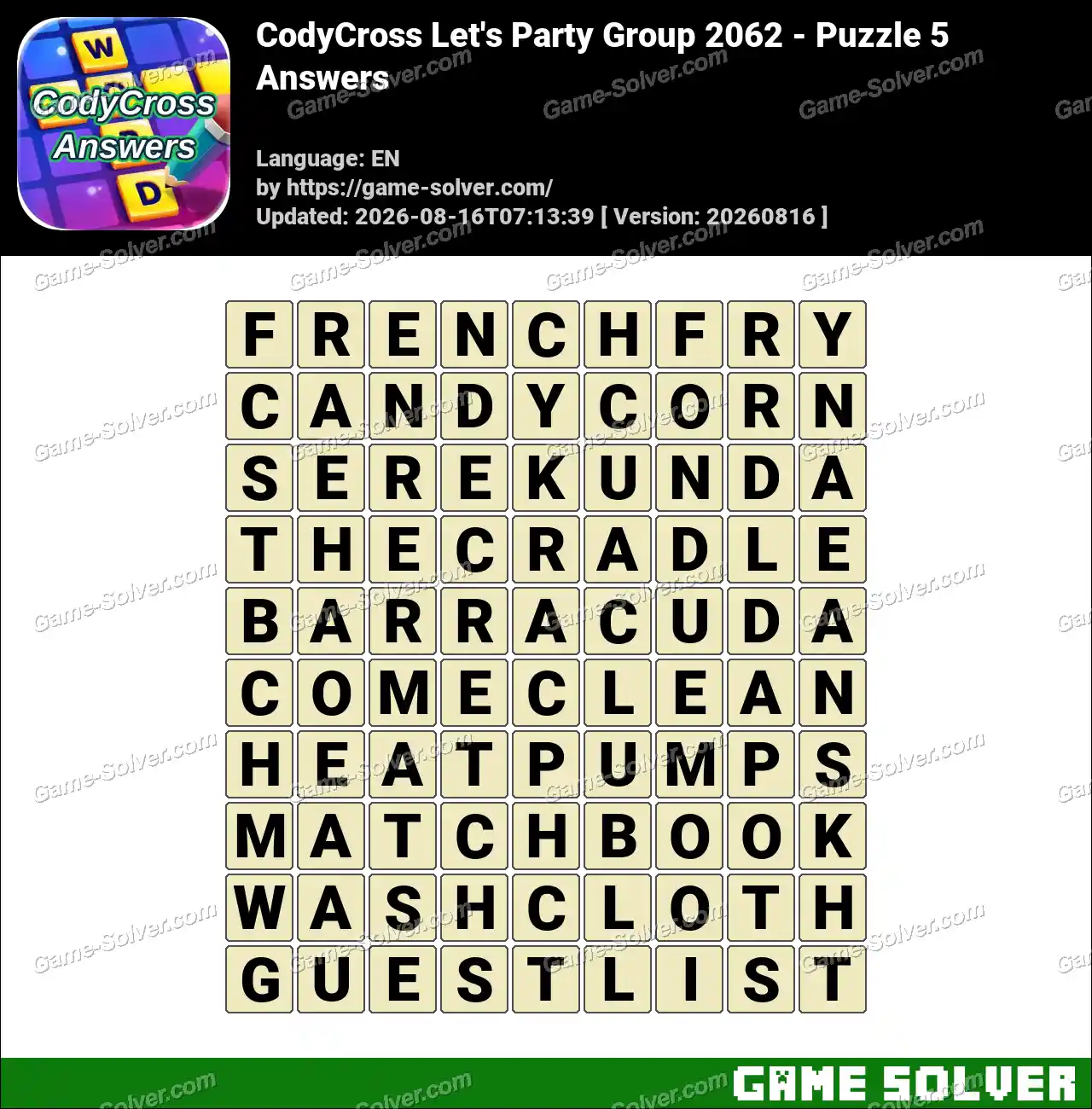 CodyCross Let’s Party Group 2062 – Puzzle 5 Answers